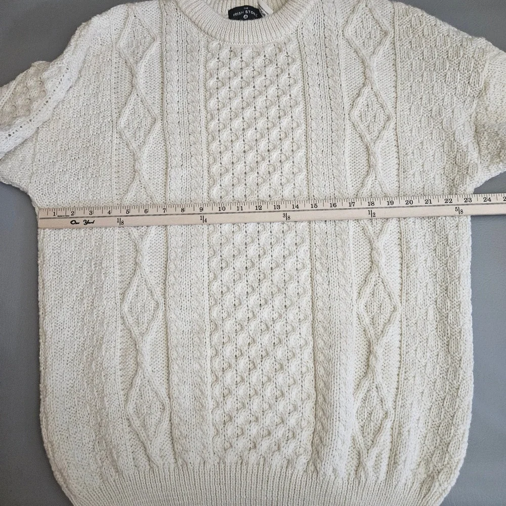 The Irish Store Mens XXL Cream 100% Wool Aran Cable Knit Fisherman Sweater